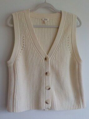 a.n.a. Vest - Large - Off White Cream Button Front V-neck (2305)